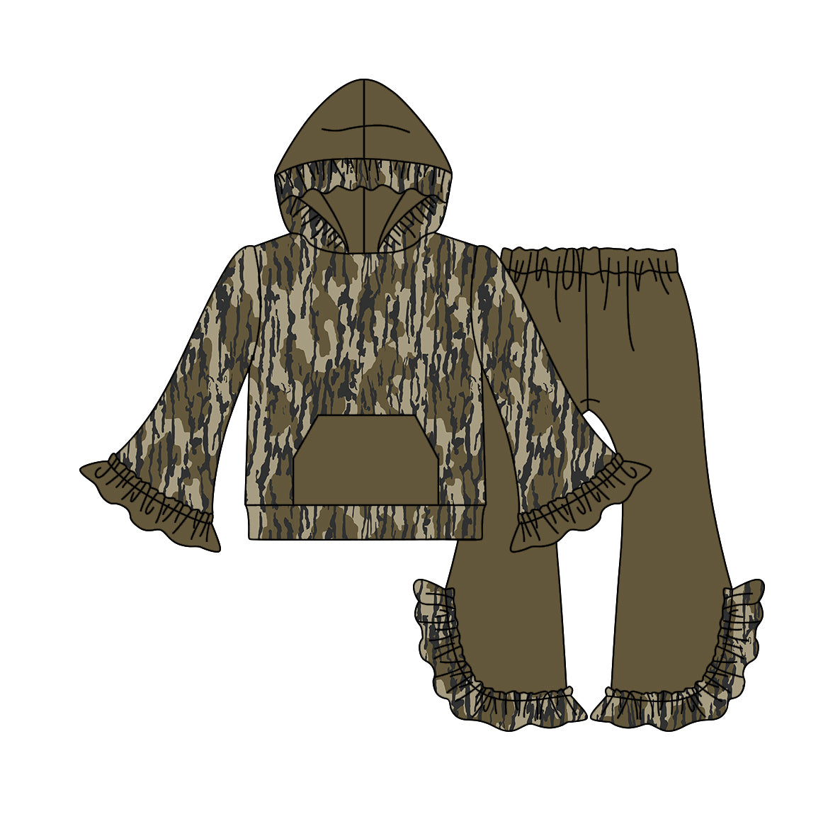 5.29 custom each style moq 5 eta 4-5week camouflage hooded long sleeve lace pants outfits