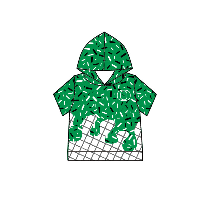 Custom moq 5 mix size milk silk summer teams Camo Hooded Short Sleeve Top Shorts Set Green Ice Cream Drips Hooded Top with Matching Shorts For Baby