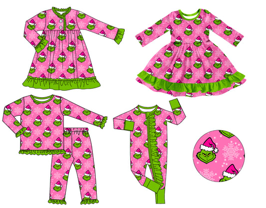 25.8.1 custom each style moq 5 eta 4-6week Sibling Sisters Christmas baby girl long sleeve pants sets and romper and dress 1 and dress 2 match family design