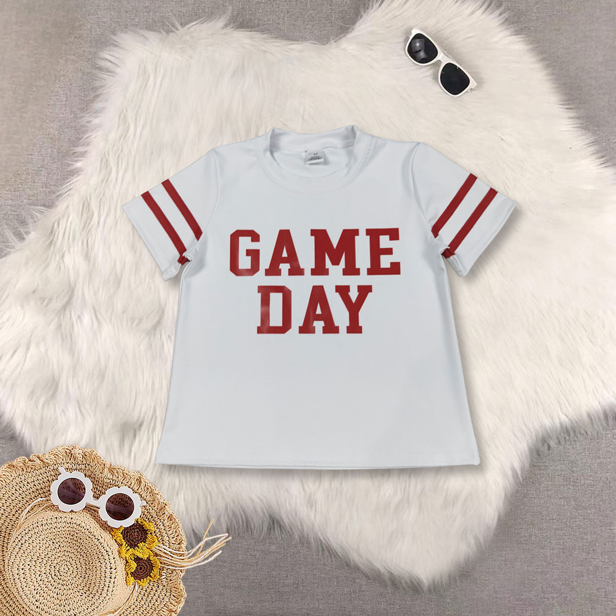 RTS NO MOQ Sibling baby girl clothes GAME team yoga short sleeve tops