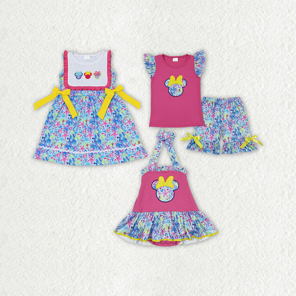 RTS NO MOQ baby girl clothes short-sleeved shorts suit & short-sleeved dress and romper