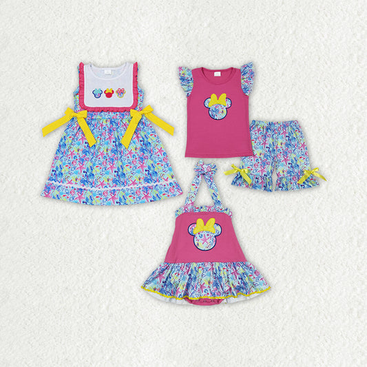 RTS NO MOQ baby girl clothes short-sleeved shorts suit & short-sleeved dress and romper