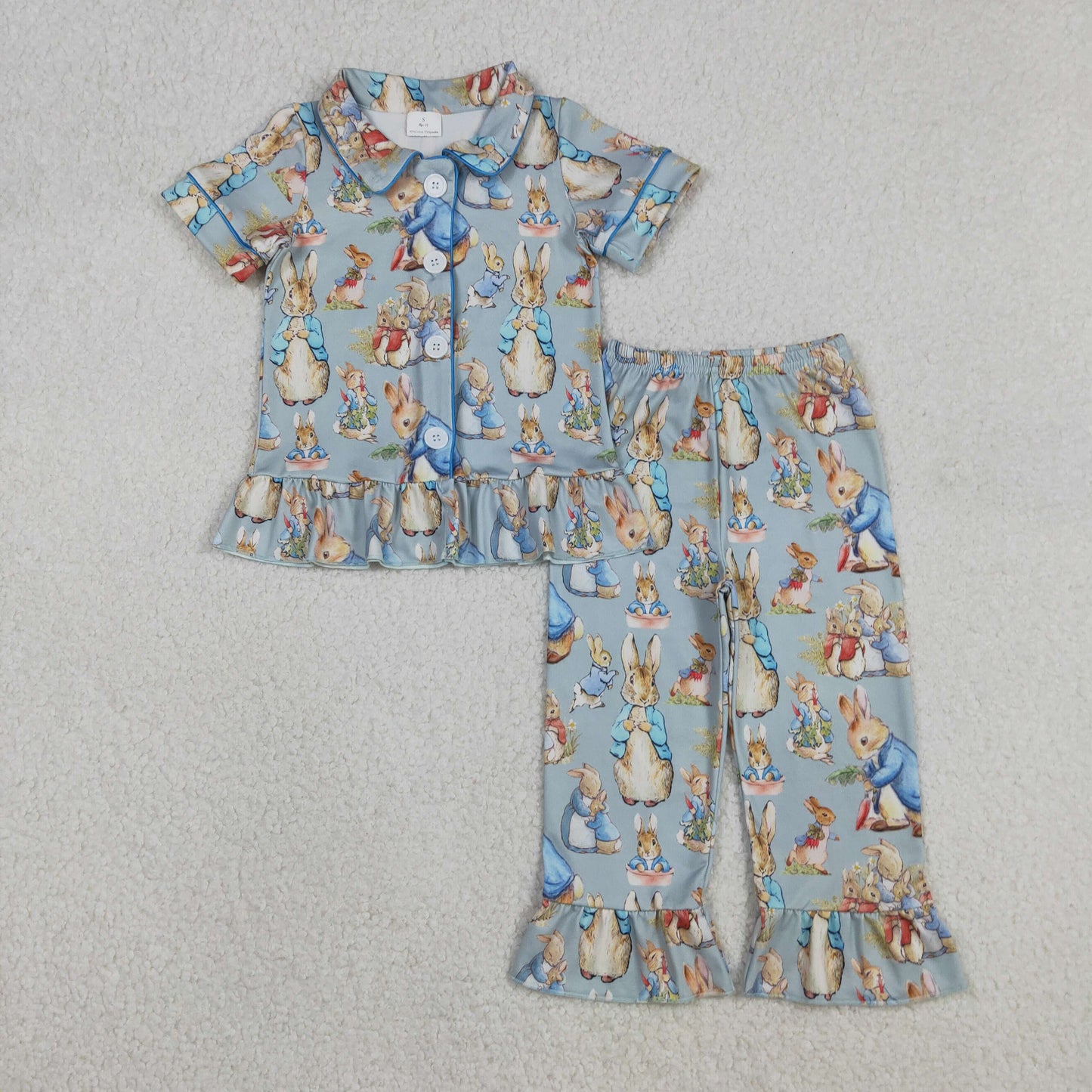 RTS NO MOQ（In Stock) Easter Bunny Lace Green Short-Sleeve Pajama Set