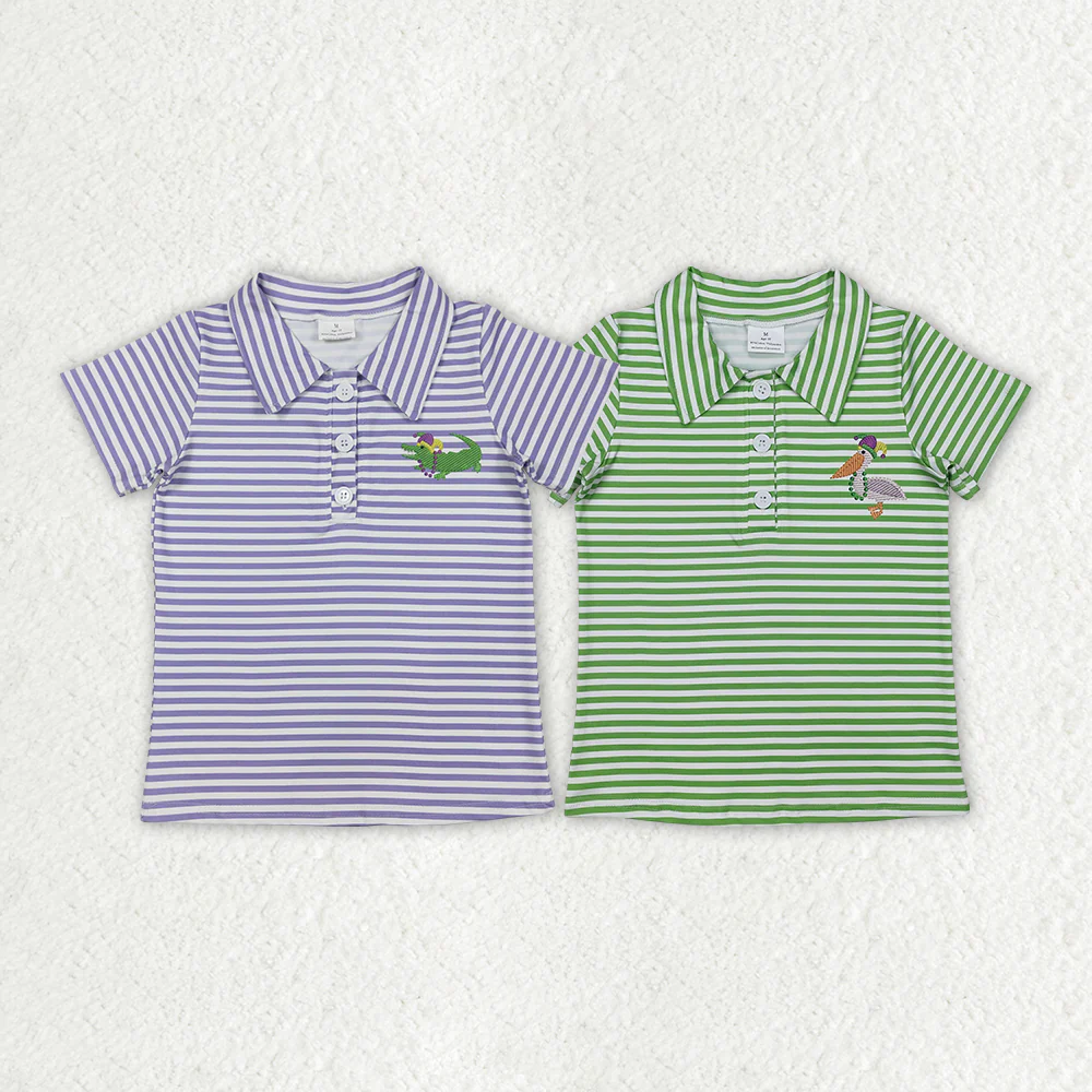 RTS NO MOQ Mardi grad baby boys clothes Short Sleeve Top