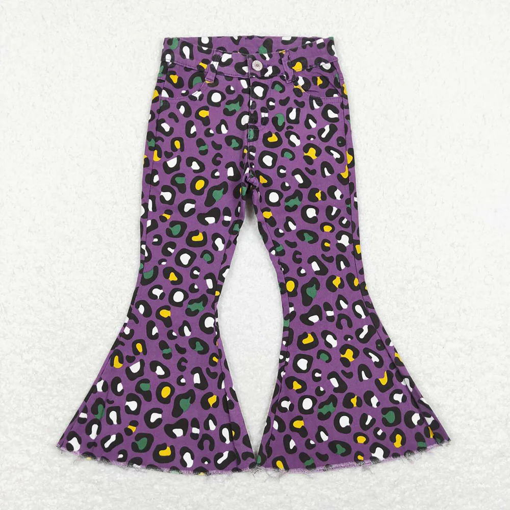 RTS NO MOQ Sibling Baby girl clothes Summer mardi gras long jeans pants