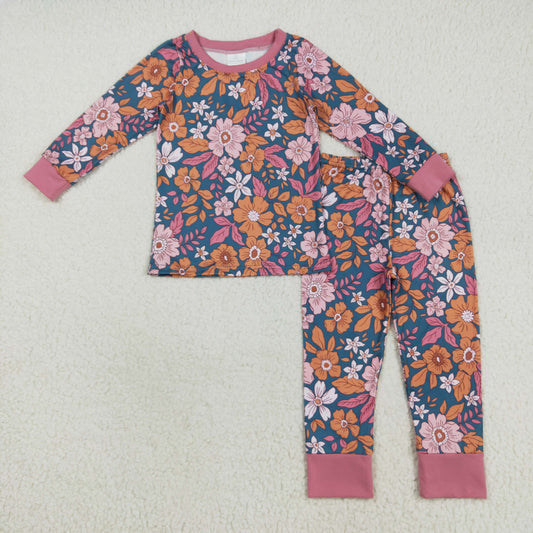 RTS NO MOQ（In Stock) GLP2385 Pink and green long-sleeved trousers and floral pajama set