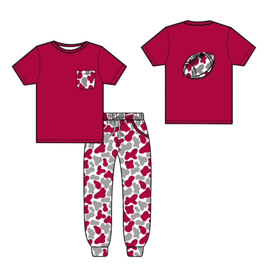 Custom summer teams baby boy clothes team camouflage brick red short sleeve pants sets-25.8.7