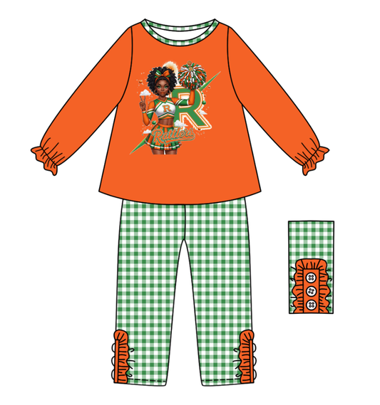 Custom moq 5 mix size milk silk summer teams baby girl clothes orange long sleeve pants sets-25.9.13