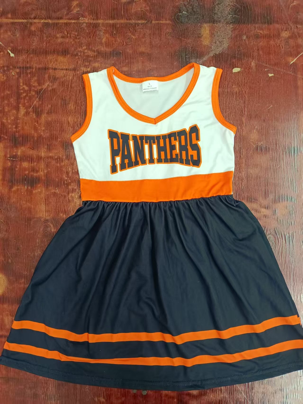 Custom moq 3 eta 6-7weeks baby girl clothes team orange and black sleeveless dress