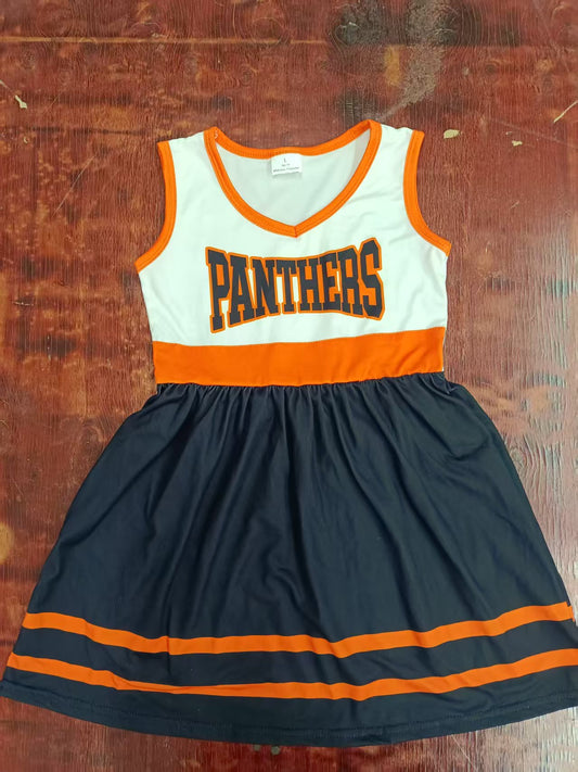 Custom moq 3 eta 6-7weeks baby girl clothes team orange and black sleeveless dress