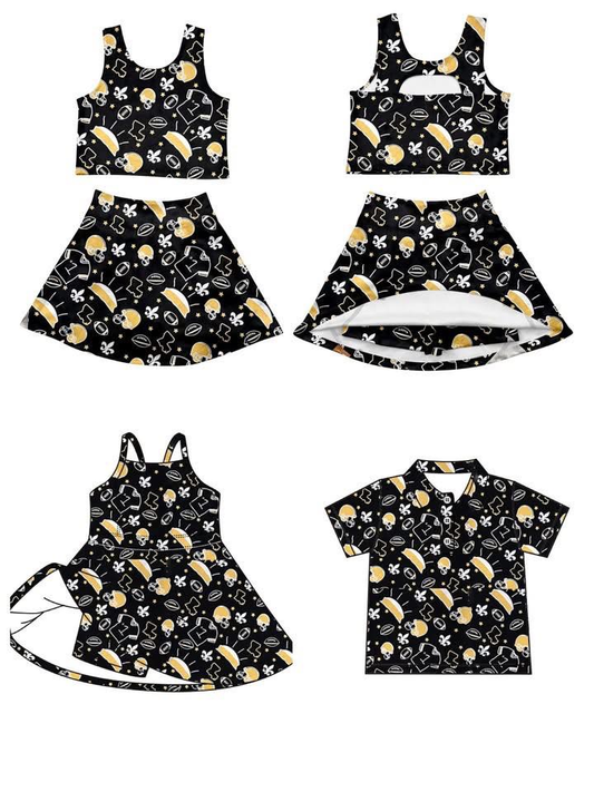 Custom moq 5 mix size milk silk summer teams baby girls clothes team black sleeveless skirts sets and dress and top-25.8.14