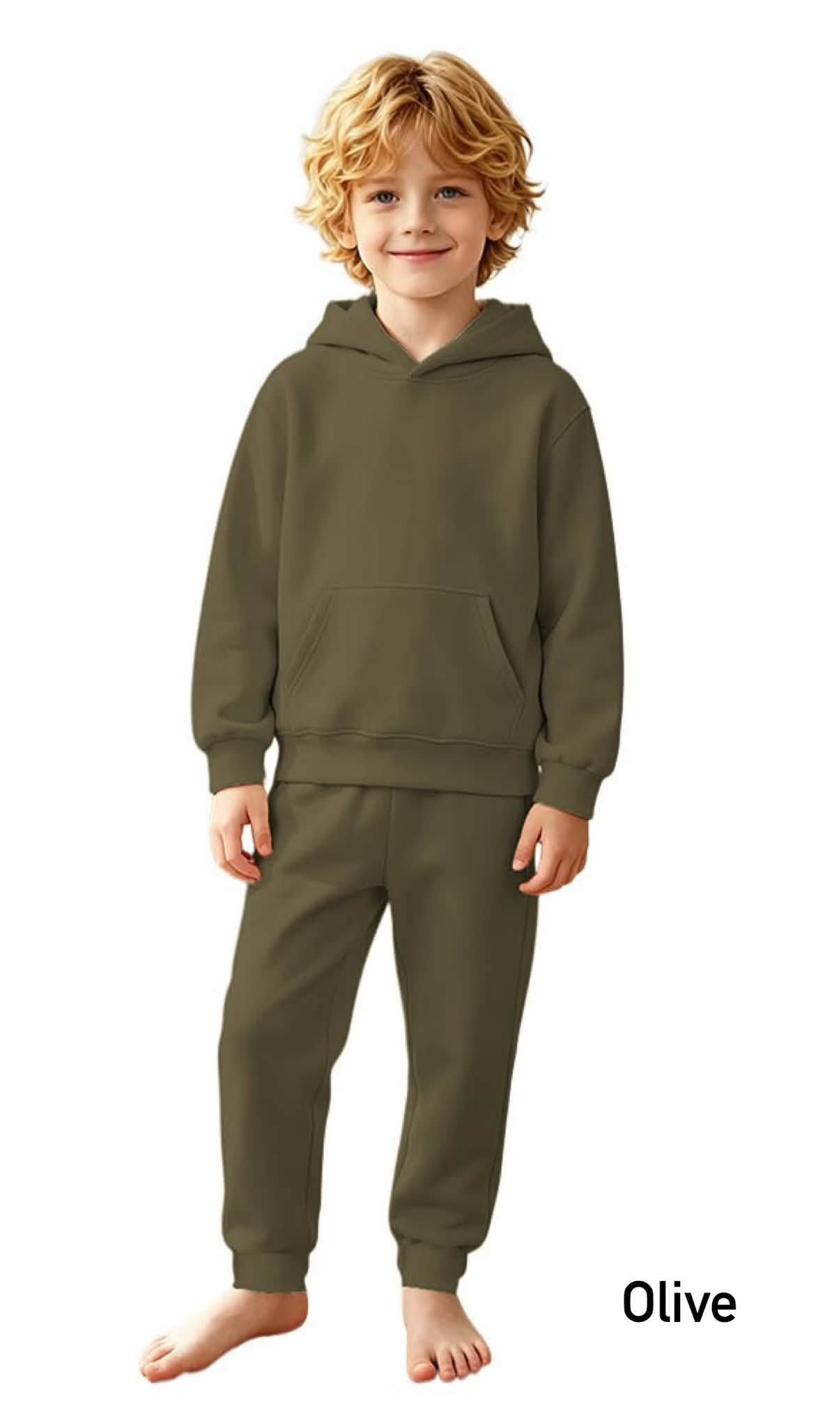 custom moq 5 mix size cotton fabirx BHS01 Toddler Kids Solid Color Pullover Hoodie With Front Pocket Elastic Cuff Jogger Pant Casual Clothing Set