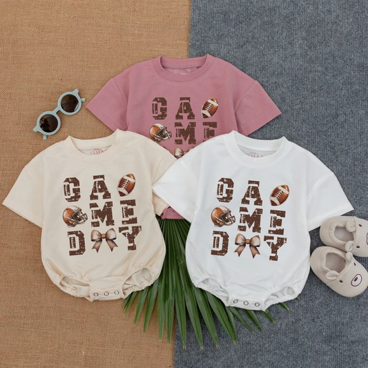 Custom moq 5 each style eta 6-7weeks baby girl clothes team rugby bow short sleeve romper 3-25.7.26