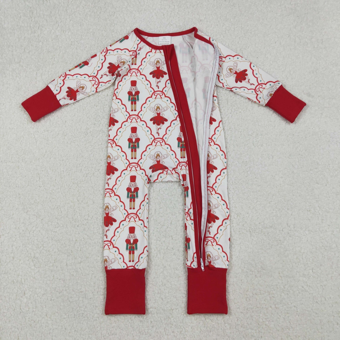 RTS NO MOQ（In Stock) LR2633 Christmas Nutcracker Bow Pattern Plaid Pink Zip Long Sleeve Romper