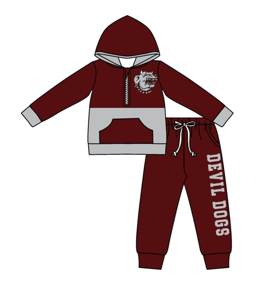 Custom moq 5 mix size eta 6-8weeks milk silk  mascot fall  Long-sleeved trouser suit Maroon and gray sets