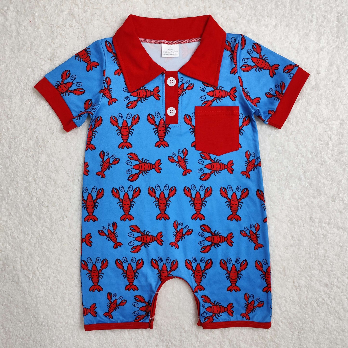 RTS NO MOQ ETA 5/7days arrived SR2460 Crayfish red pocket blue short-sleeved jumpsuit