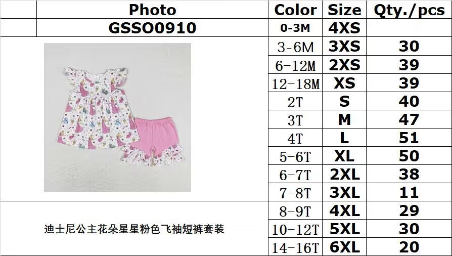 Cute Clothes GSSO0910 Baby Girls Pink Flowers Tunic Ruffle Shorts Clothes Sets