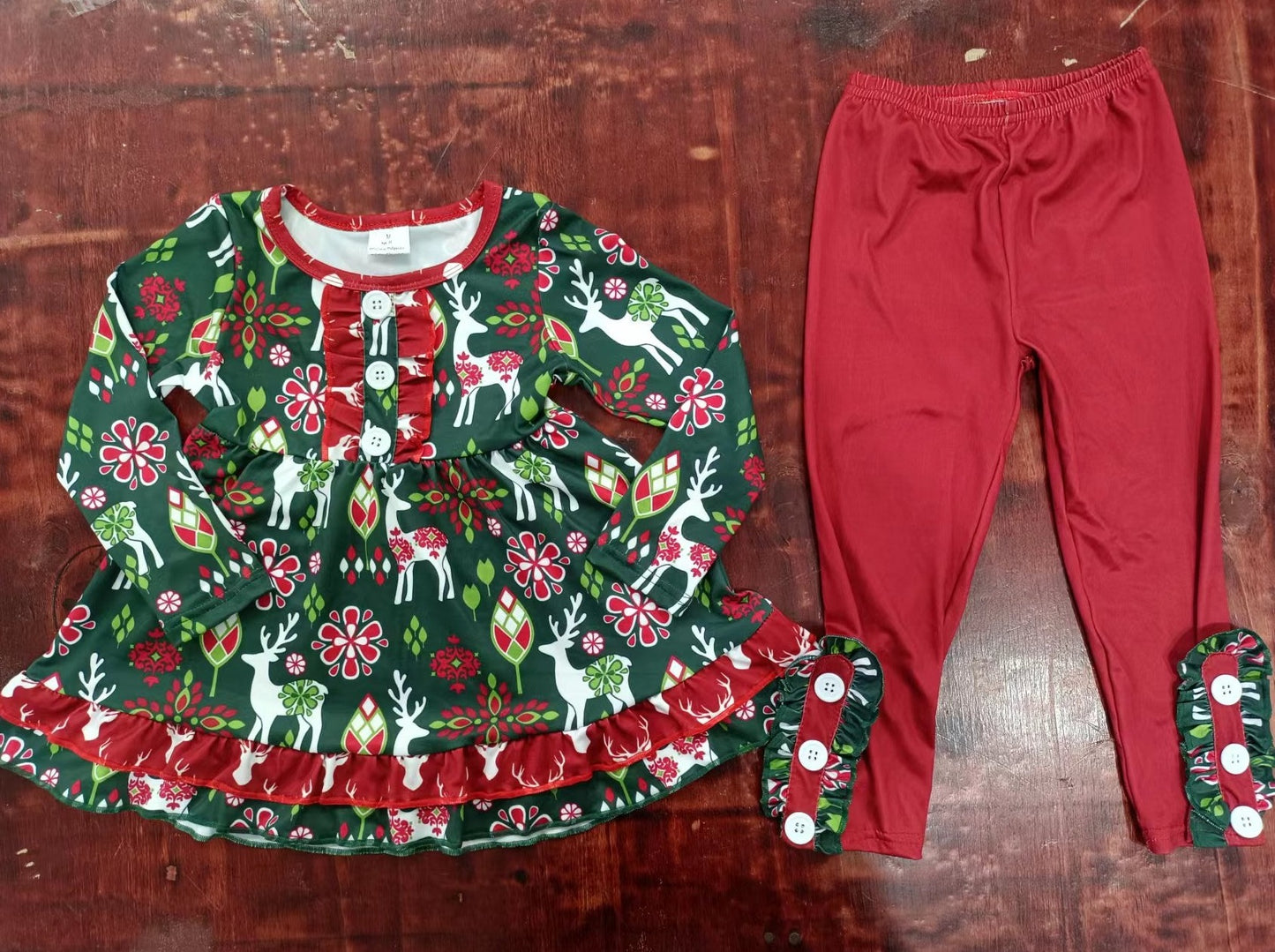 custom moq 5 eta 4-6weeks mix size baby girls clothes floral long sleeve red pants sets