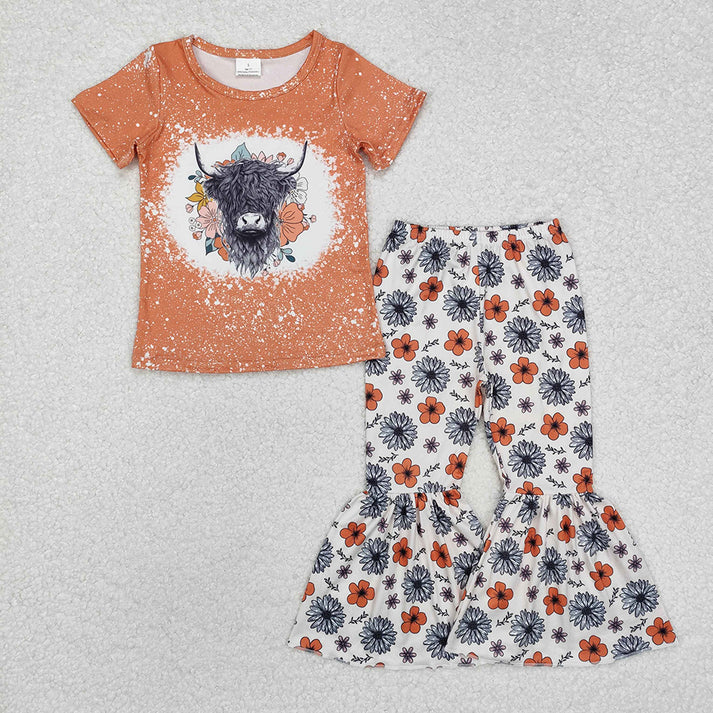 RTS NO MOQ Baby girls alpine florals orange Short Sleeve Suit & Dress