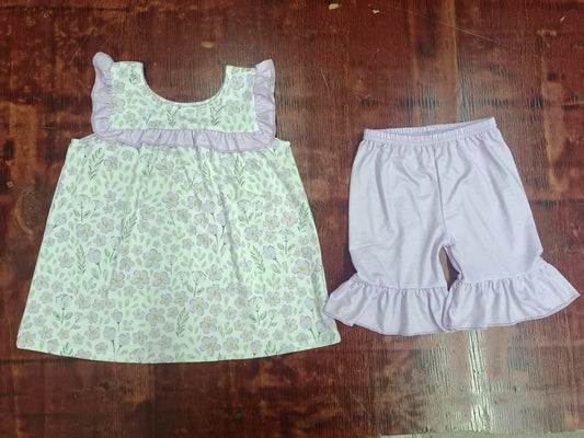 Custom moq 3 eta 6-7weeks baby girls clothes floral sleeveless shorts sets