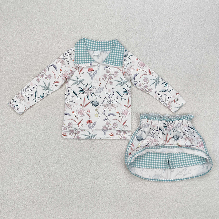 RTS NO MOQ Baby Girls Clothes Floral long-sleeved skirts shorts set
