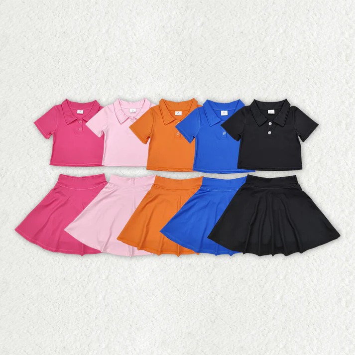 RTS NO MOQ Solid color button-down short-sleeved pullover-pants skirt suit