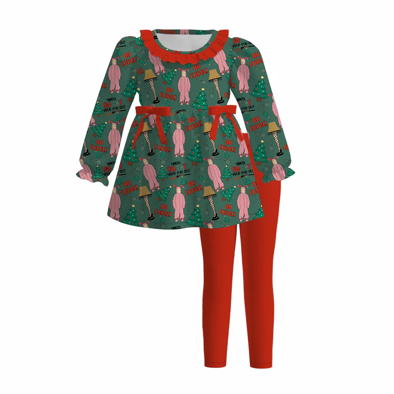 Custom moq 5 each style eta 6-7weeks baby girl clothes Christmas long sleeve pants sets 1 and sets 6-25.7.16