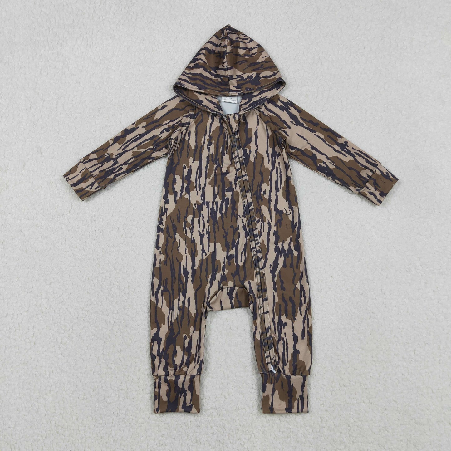 RTS NO MOQ（In Stock ) LR2814 Military Green Camouflage Hooded Zipper Long-Sleeve Jumpsuit
