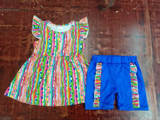 Custom moq 3 eta 6-7weeks baby girls clothes floral pattern flying sleeve shorts sets