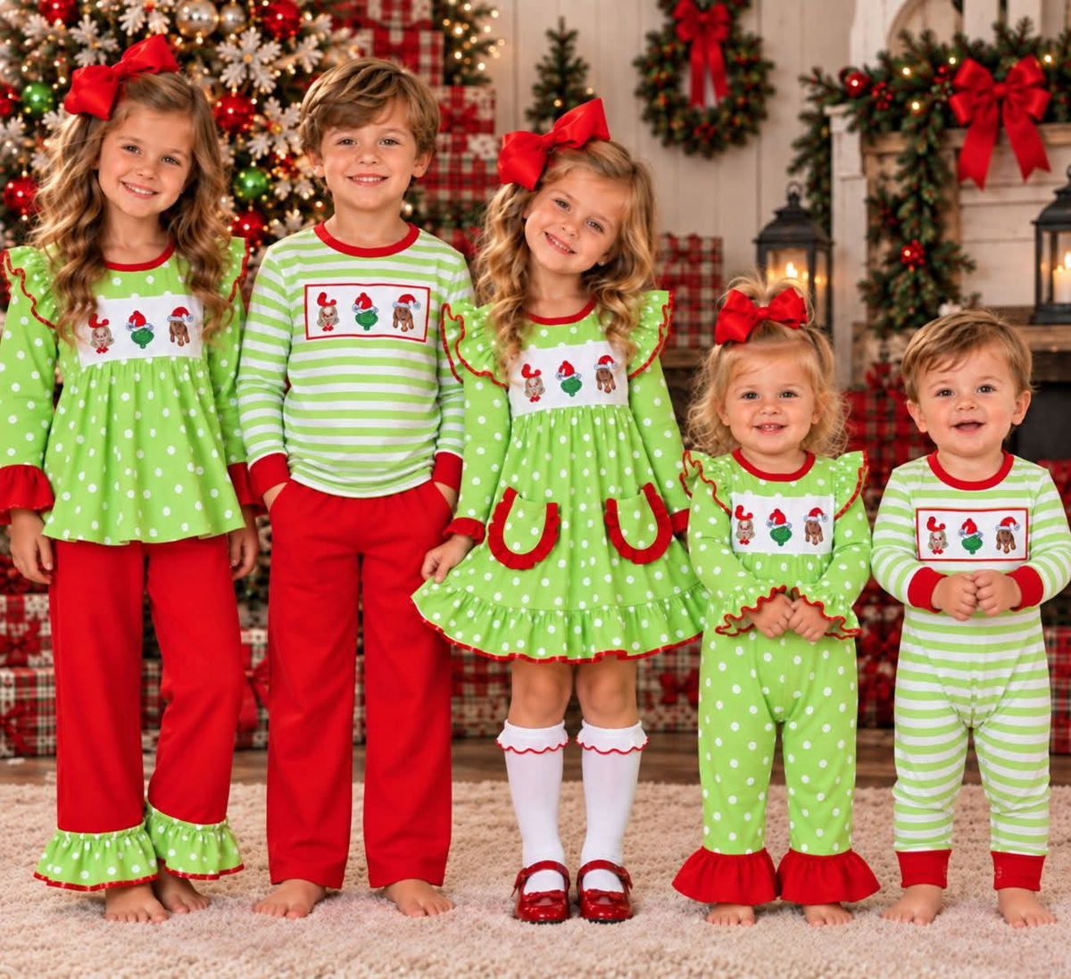 RTS NO MOQ Sibling milk silk Cute Clothes Baby Girls And Boys Christmas Print Top And Pants Clothes Set Rompers Dresses