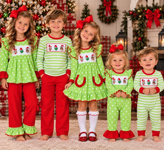 RTS NO MOQ Sibling milk silk Cute Clothes Baby Girls And Boys Christmas Print Top And Pants Clothes Set Rompers Dresses