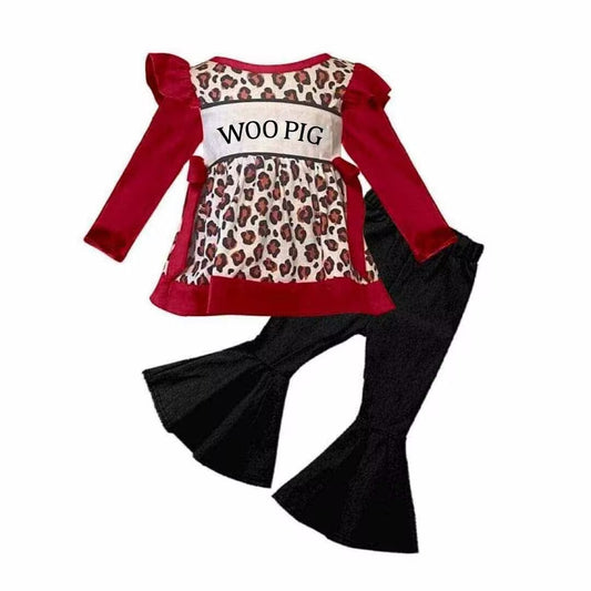 Custom moq 3 tat about 6-8 weeks team baby girls clothes brick red long sleeve and long pants suit