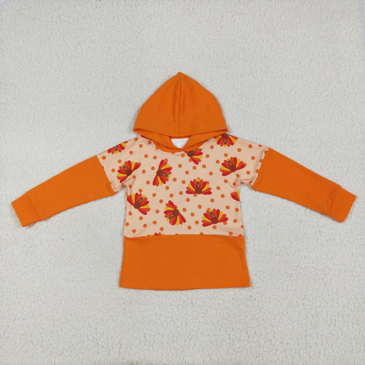RTS NO MOQ BT1247 Turkey polka dot orange hooded long sleeve top