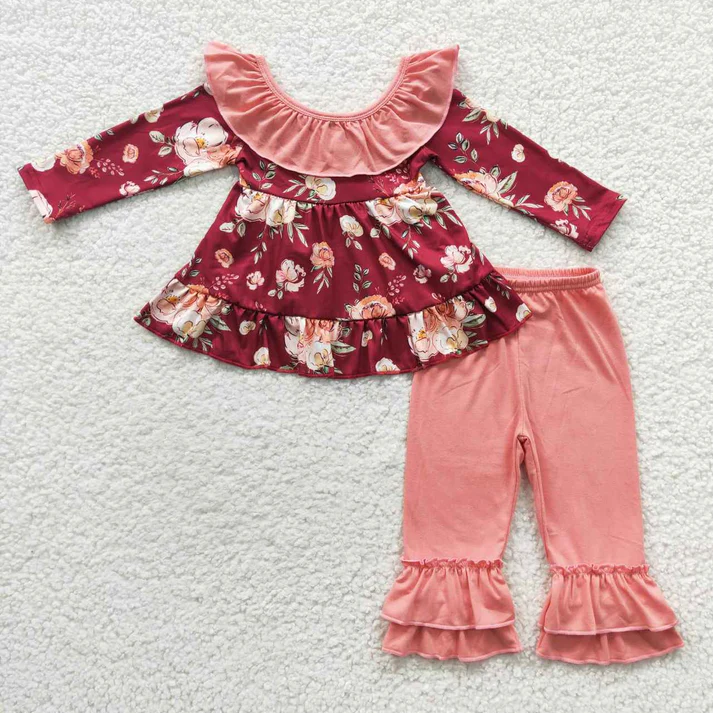 RTS NO MOQ Sibling baby girl clothes floral long sleeve pants Sets