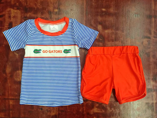 Custom moq 3 eta 6-7weeks baby boys clothes striped short Sleeve orange shorts sets