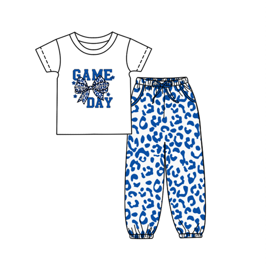 Custom summer teams baby boy clothes team GAME DAY bow blue camouflage short sleeve pants sets-25.9.5