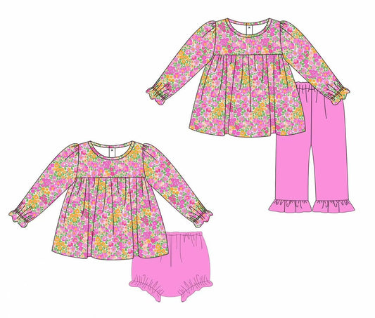 Custom moq 5 each style eta 6-7weeks baby girl clothes floral pink long sleeve pants sets brief set-25.8.9