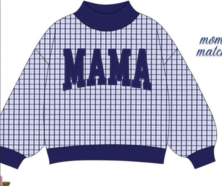custom moq 5 mix size KNJR0102 High Neck Baby Plaid Mock Neck Sweatshirt Letter Pullover Top