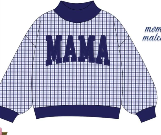 custom moq 5 mix size KNJR0104 High Neck Adult Team Stripe Floral Mock Neck Sweatshirt Mama Letter Pullover Top