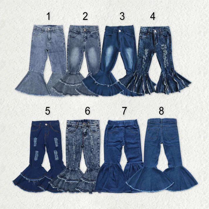 RTS NO MOQ Sibling Baby Girls Clothes Jeans: Flared & Ripped