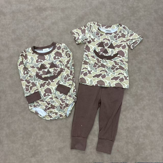 RTS NO MOQ Sibling Baby boy clothes Halloween embrodiery short-sleeved trousers suit & romper