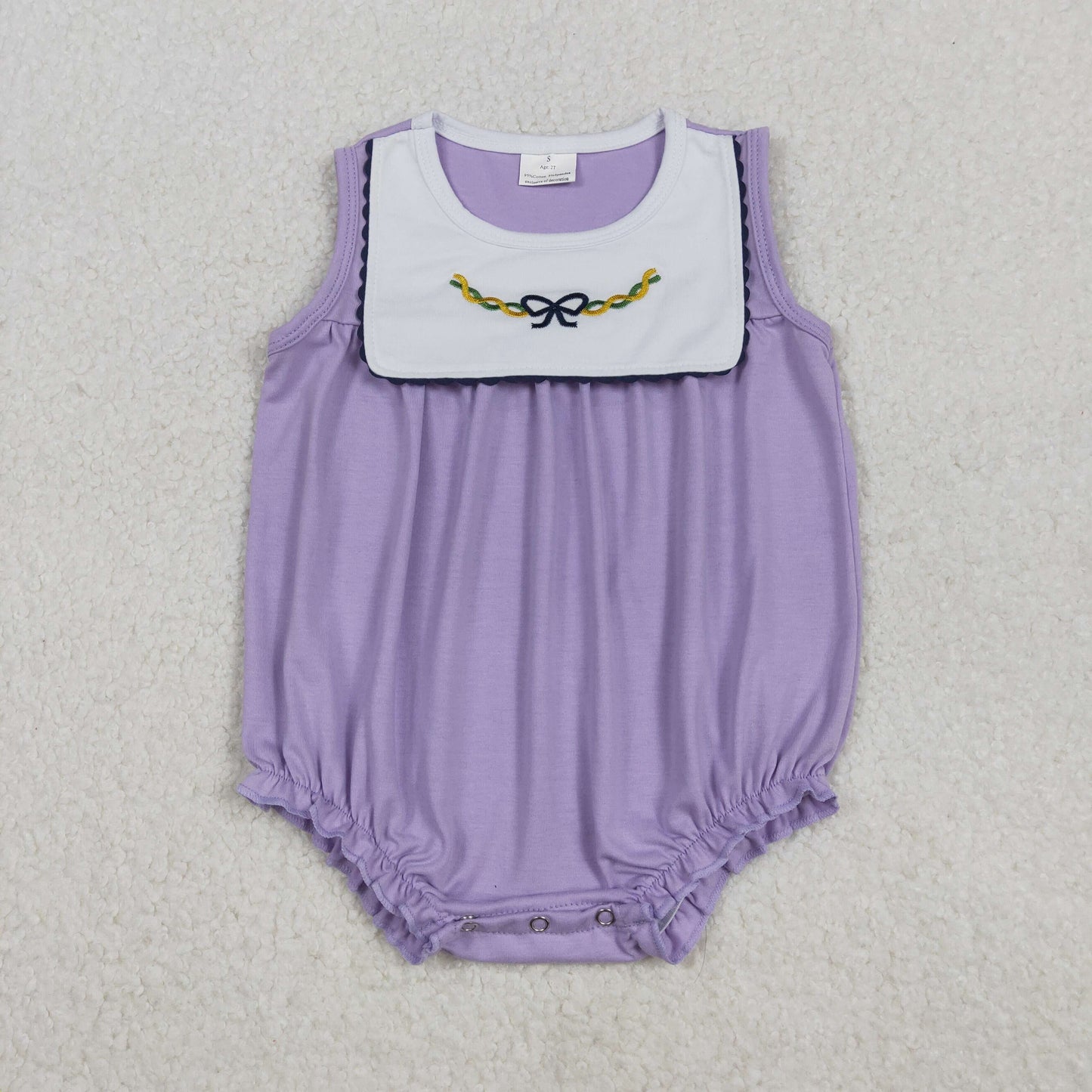 RTS NO MOQ（In Stock) SR3235 Embroidered Carnival Bow Pattern Purple Vest Jumpsuit