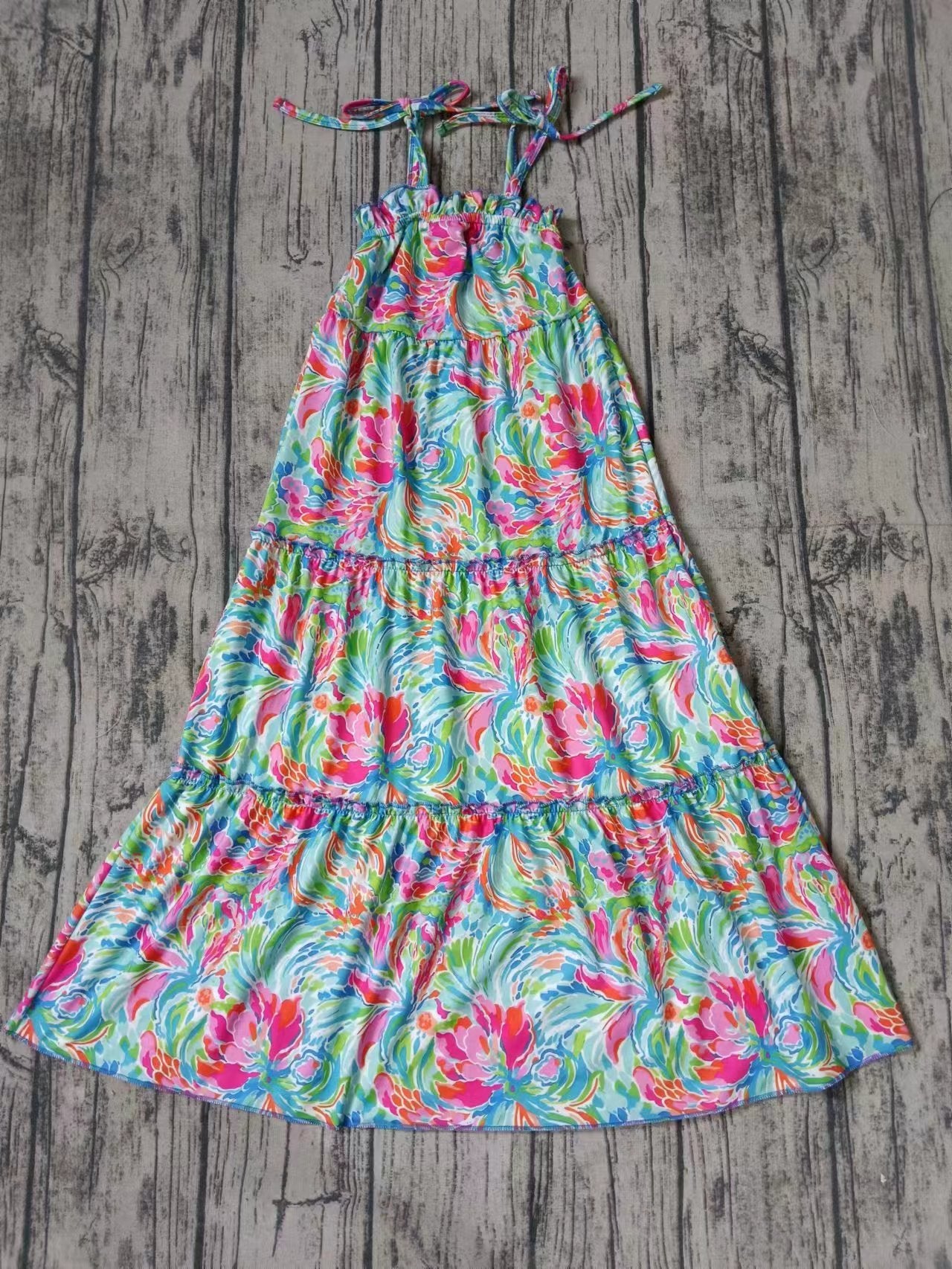 lily Summer girls' suspender skirt with large hem and floor-length skirt