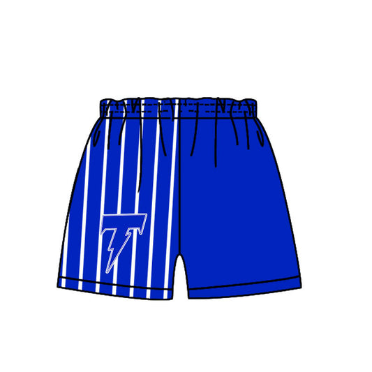 custom moq 5 mix size RLJS0104 Adult And Kids Letter Print Two Tone Split Color Shorts Blue White Vertical Stripe Casual Shorts