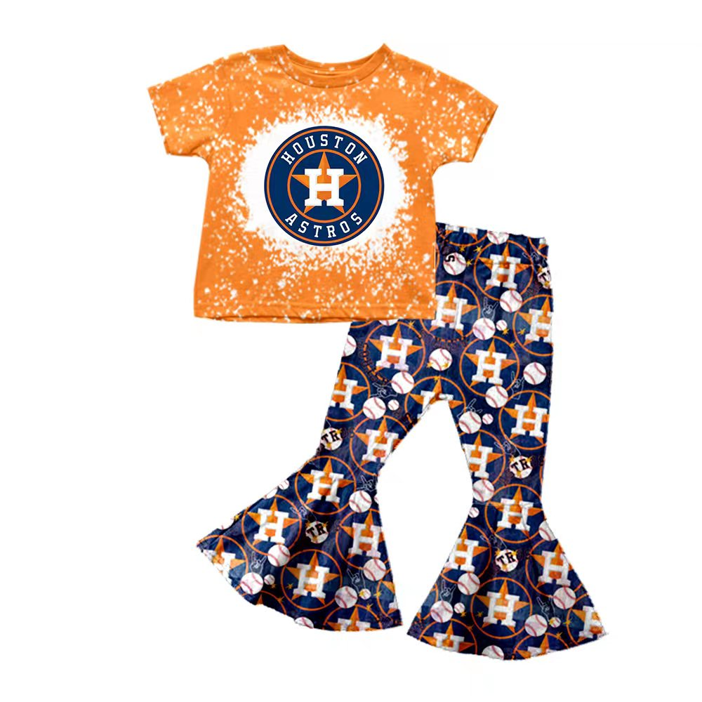 Custom summer teams baby girl clothes team orange short sleeve pants sets-25.9.1