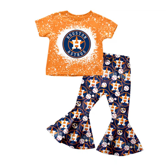 Custom summer teams baby girl clothes team orange short sleeve pants sets-25.9.1