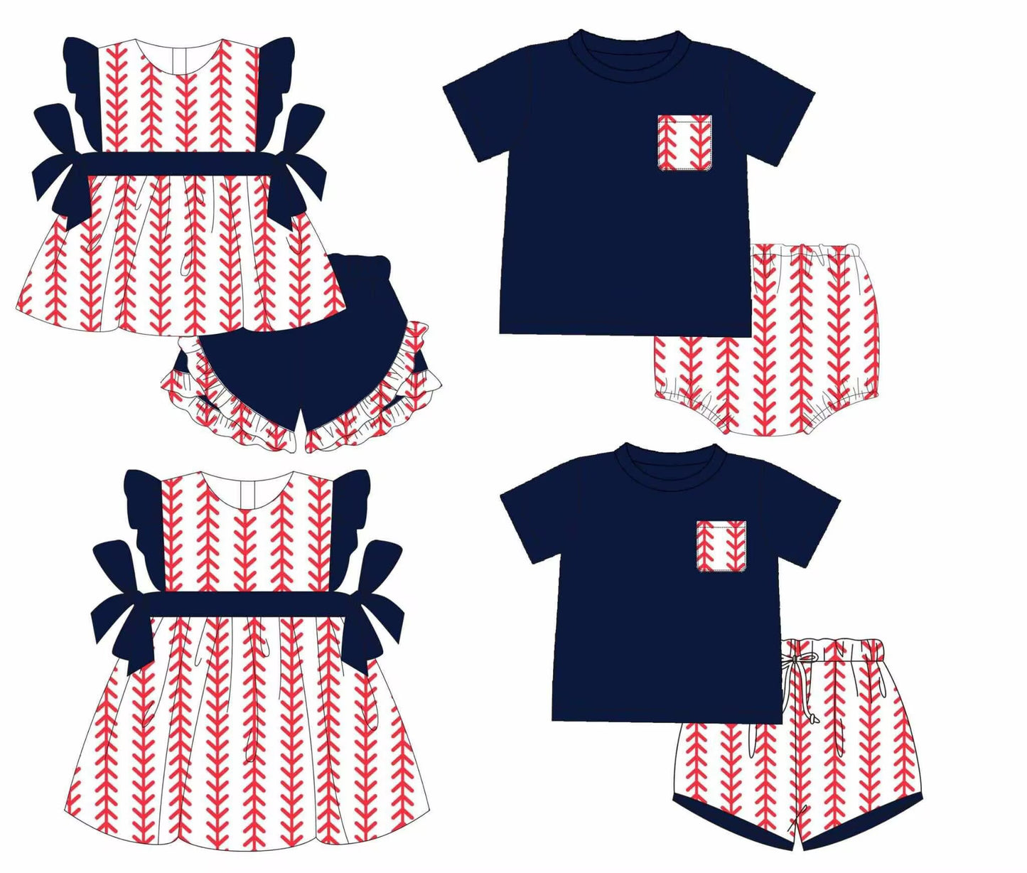 Custom moq 8 mix size eta 6-8weeks baby girl clothes baseball short sleeve shorts set 2 and dress and brief sets-25.9.11