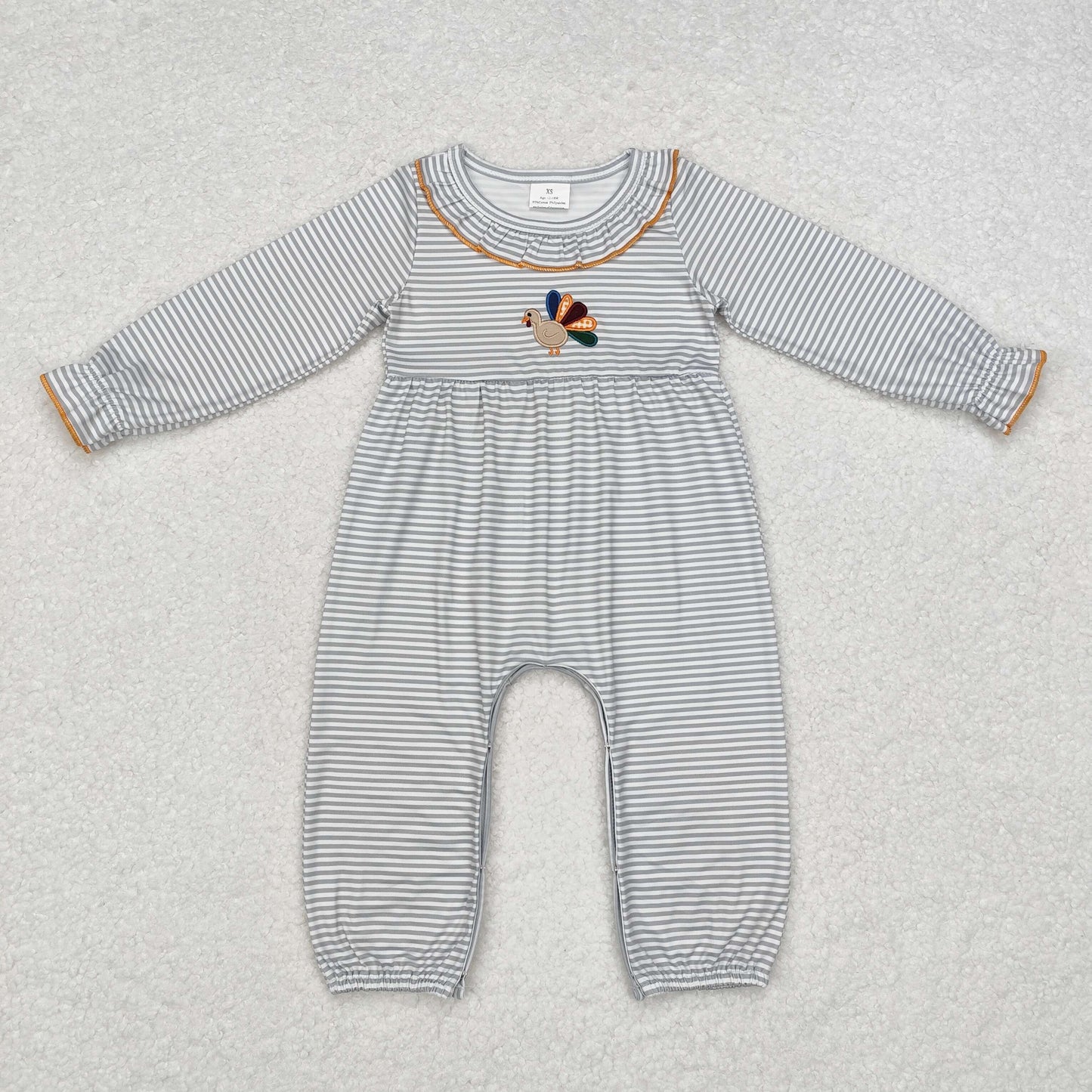 rts no moq LR1542 Embroidered turkey stripe lace long-sleeved jumpsuit
