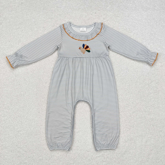 rts no moq LR1542 Embroidered turkey stripe lace long-sleeved jumpsuit