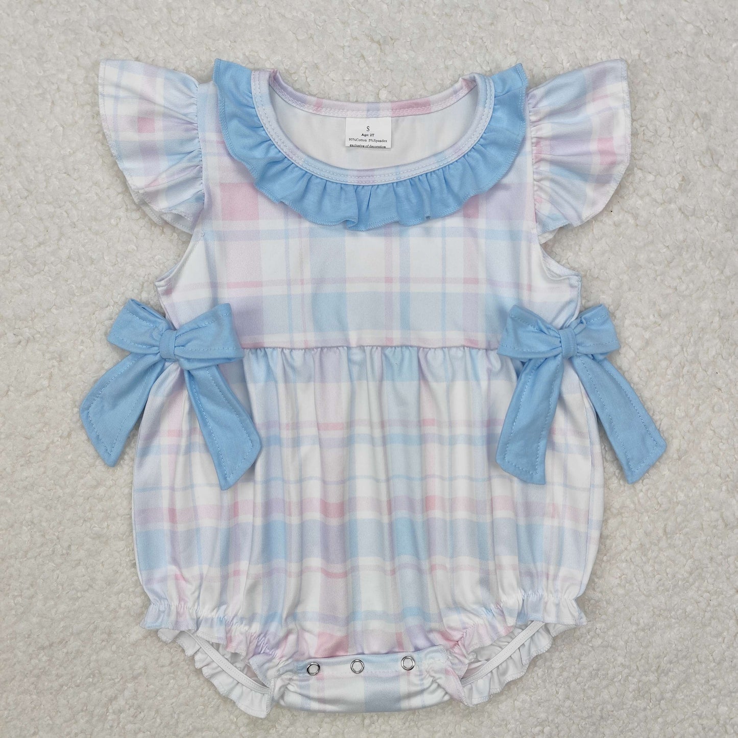 RTS NO MOQ ETA 5/7days arrived SR2139 Powder blue plaid blue lace bow vest jumpsuit